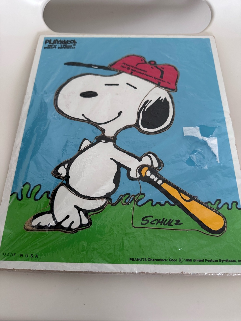 Vintage Playskool Snoopy Baseball Puzzle Peanuts Nursery Decor Retro Toy USA - Picture 2 of 7